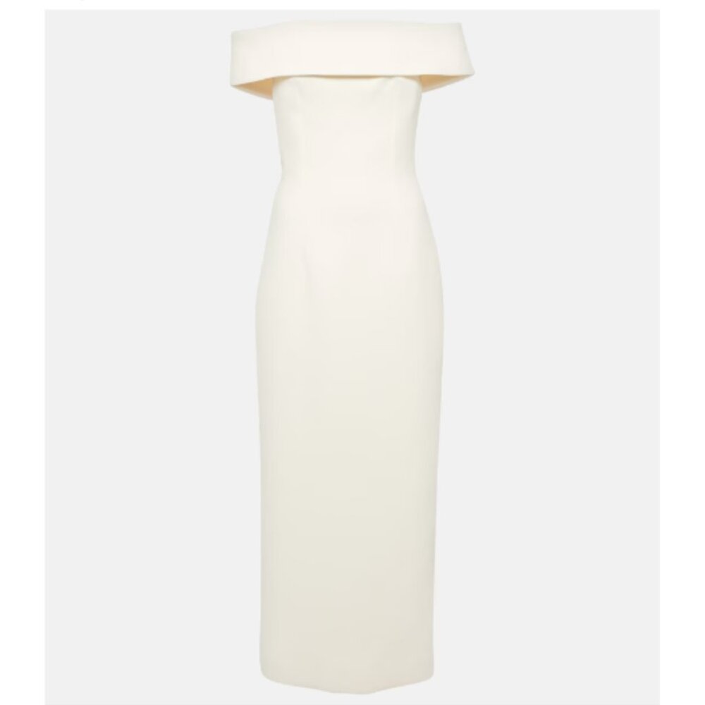 Like New Emilia Wickstead Bridal Sandra off-shoulder crêpe midi (UK 8 / US 4)